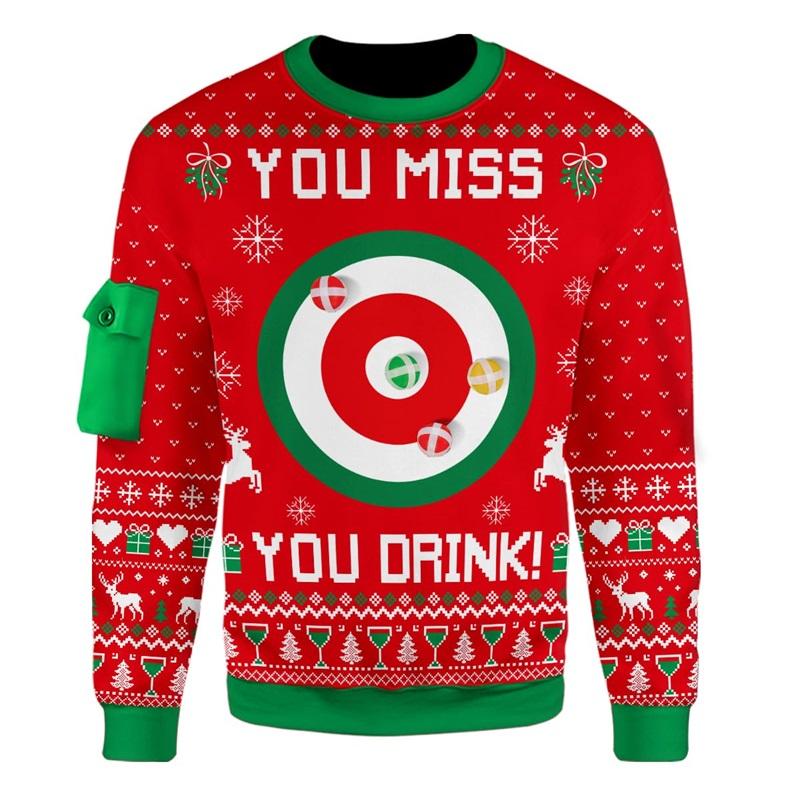 3d Print Santa Claus Playing Hockey Graphic Sweatshirts Men's Merry Christmas Crew Neck Pullover Sweater New In Xmas Hoodie