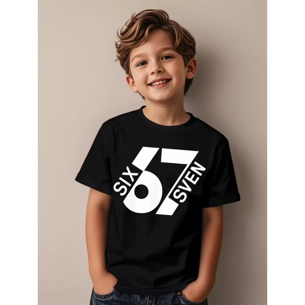 67 Meme T-Shirt für Kinder Lustiger Digitaler 3D-Druck Sommer Kurzarm-T-Shirt Lockere Bequeme Oberteile Streetwear Mode Kinderkleidung
