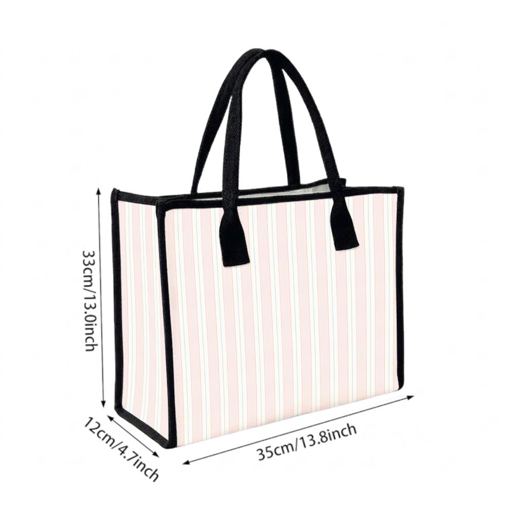 Striped Canvas Tote Bag Large Capacity Shoulder Handbag for Daily Shopping Commute
