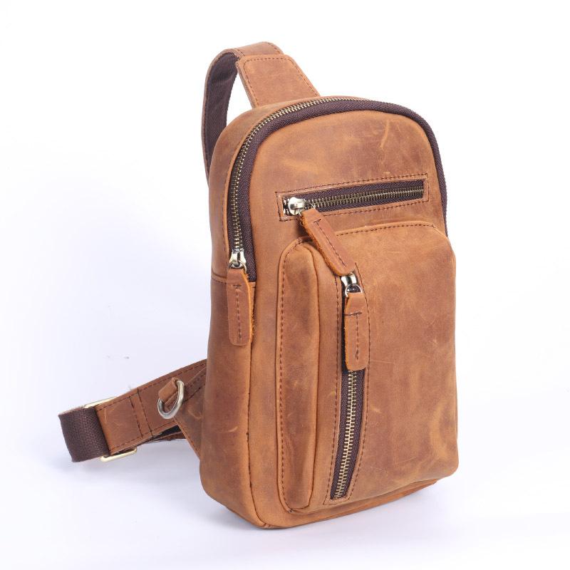 European and American Retro Crazy Horse Leather Men's Bag Retro Top Layer Cowhide Chest Bag Men's Genuine Leather Shoulder Crossbody Bag