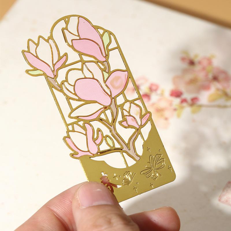 Customized Four Seasons Flower Metal Bookmark Hollow Transparent Paint