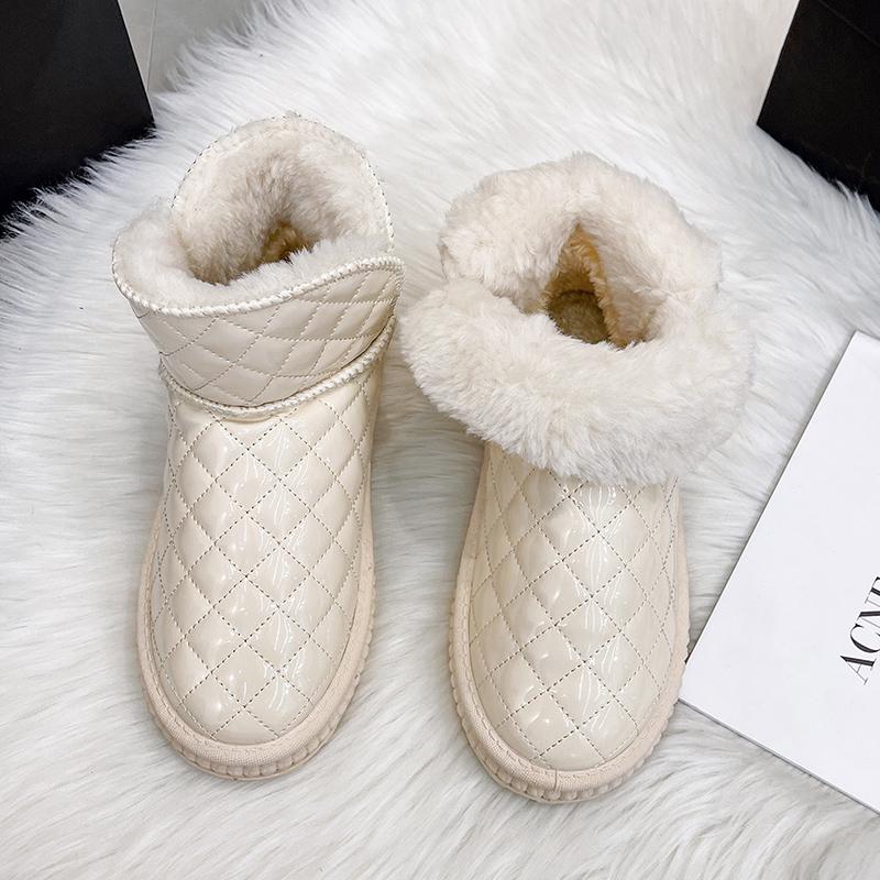 

Модные женские зимние сапоги для снега с меховой подкладкой, утолщенной водонепроницаемой подошвой, круглым носком, ботильоны до щиколотки, теплые хлопковые ботинки для холодной погоды 36 белый