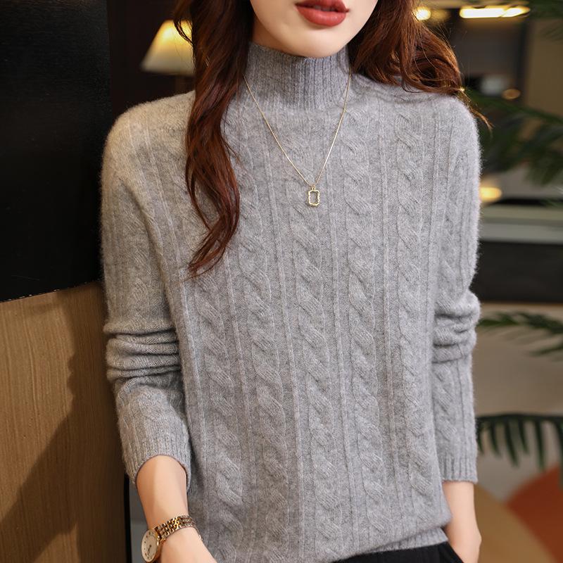 Four-Strand Thick Cable Knit High-Neck Cashmere Sweater - Slim-Fit, Soft and Smooth Women's 2025 Autumn/Winter Collection.