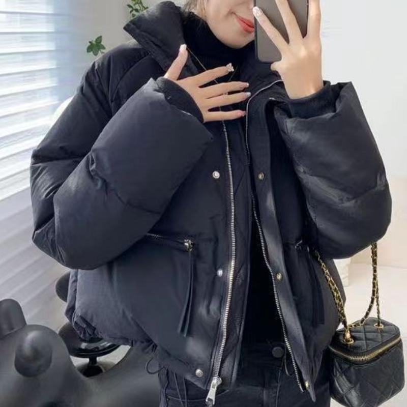 IHUASU Short Section Stand-up Collar Down Cotton Jacket Women's Simple Loose Version of The Zip Bread Clothing Jacket Solid Colour