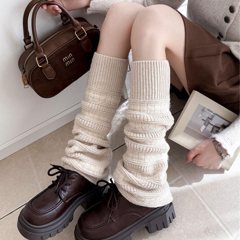 Thickened Warm Wool Light Gray Calf Socks Women'S Autumn And Winter Jk Smoke Gray Versatile Socks Cover Brown Slightly Pulled Leg Cover