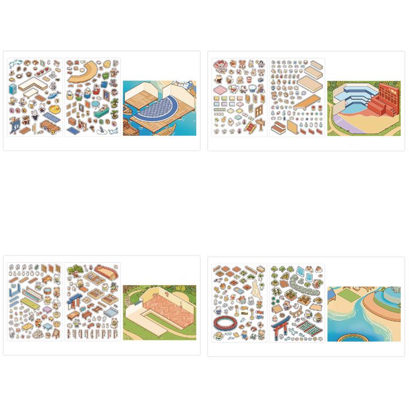 3Sheets/Bag Sticker Pack Kawaii Shop PET 2.5D Scenery Sticker For Scrapbook Journal Planner DIY Stationery Phone Case Decoration