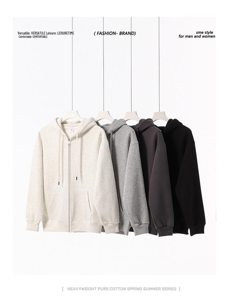 Unisex American Retro Oversize Heavyweight Zip-Up Hoodie with Plus Velvet, Loose Fit, Autumn/Winter Sportswear Cardigan.