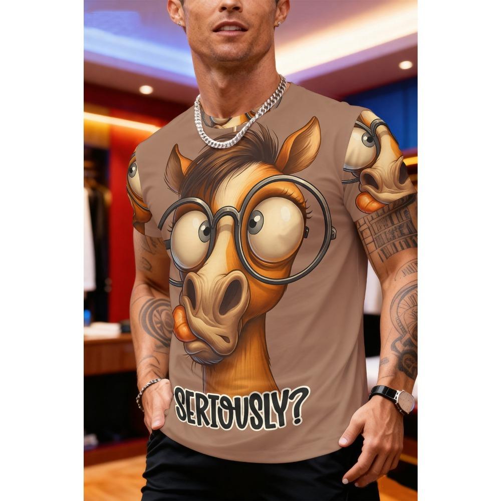 Men's Round Neck Casual Sports Comfortable Soft Large Loose Breathable T-shirt Summer Fashion Colorful Creative Fun Animal Short Sleeved T-shirt
