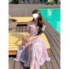 Women's Summer Purple Spaghetti Strap High Waist Maxi Dress