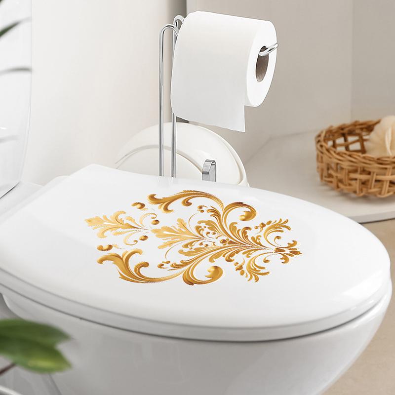 Golden Pattern Decorative Toilet Wall Sticker For Bathroom Decor Wall Decor Adhesive Wallpaper Toilet Decoration Wc Accessories