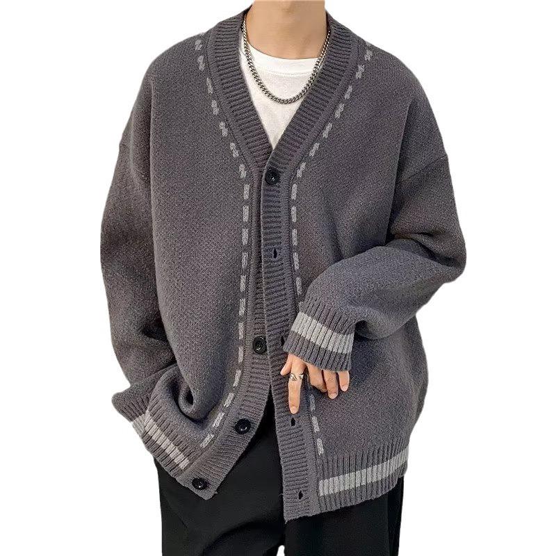 Autumn and Winter V-neck Sweater Cardigan Men's Casual Loose Thread Jacket Japanese Retro Trend Korean Knitted Sweater