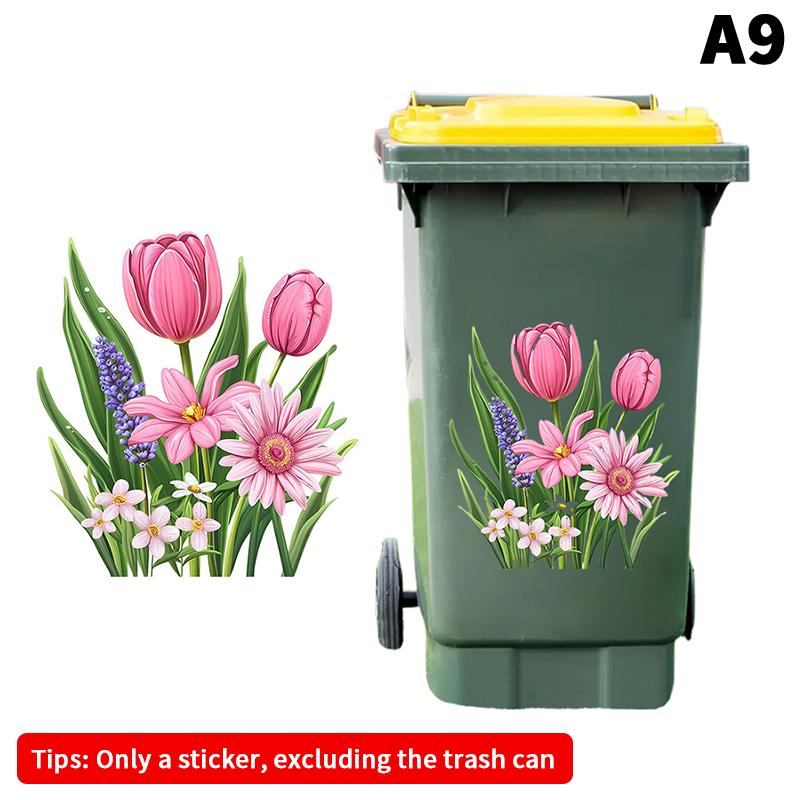 Sunflower Trash Can Stickers Floral Wheel Trash Can Stickers Self-Adhesive Waterproof Pvc Decals For Walls Bathroom Home Decor