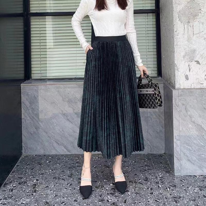Tencel Printed High-Waist Pleated A-Line Mid-Length Skirt for Autumn/Winter 2023 (Style 8005)