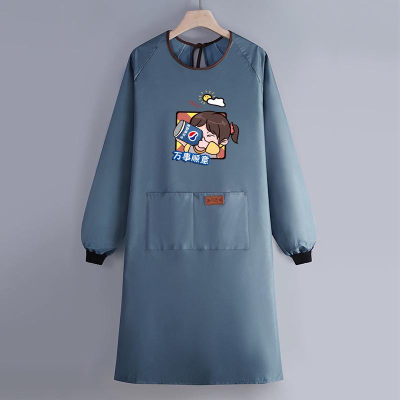 Internet Celebrity Long-Sleeved Apron Household Kitchen Waterproof And Oil-Proof Smock Adult Cartoon Print Cooking Apron