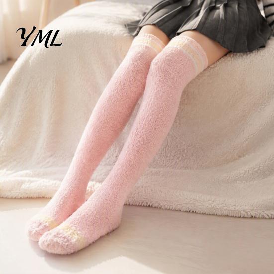 Cozy Fleece Socks 1 Pair Women Thigh High for Winter, Thickened Coral Leg Long Stockings Warmer Stockings, Fluffy Warm Over Knee Boot Girls