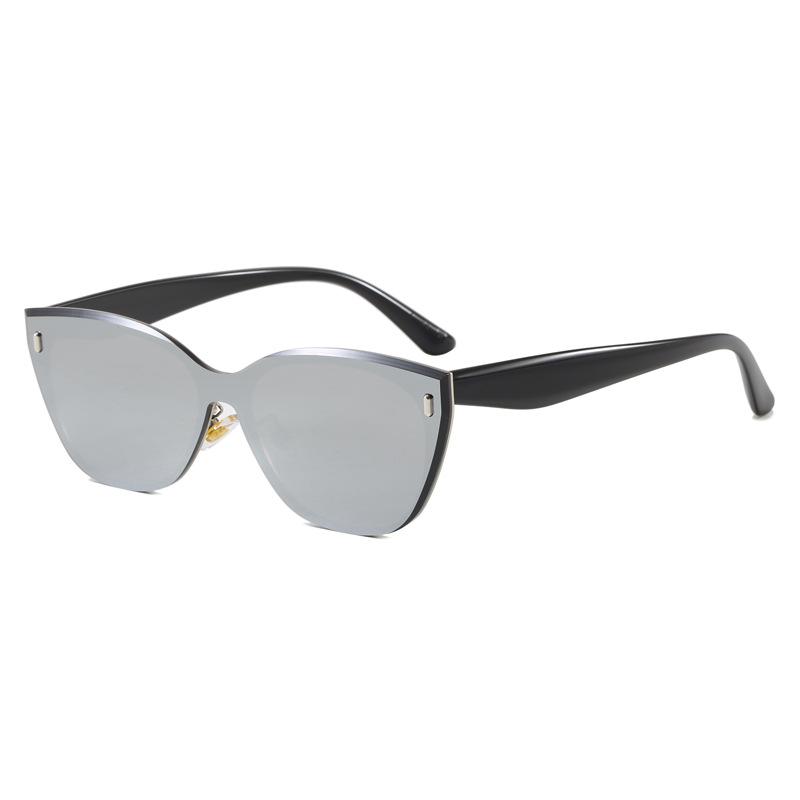 Hong Kong Style Frameless Integrated Sunglasses Women's High-end Cat's Eye Large Square Face Small Seaside UV-proof Sunglasses