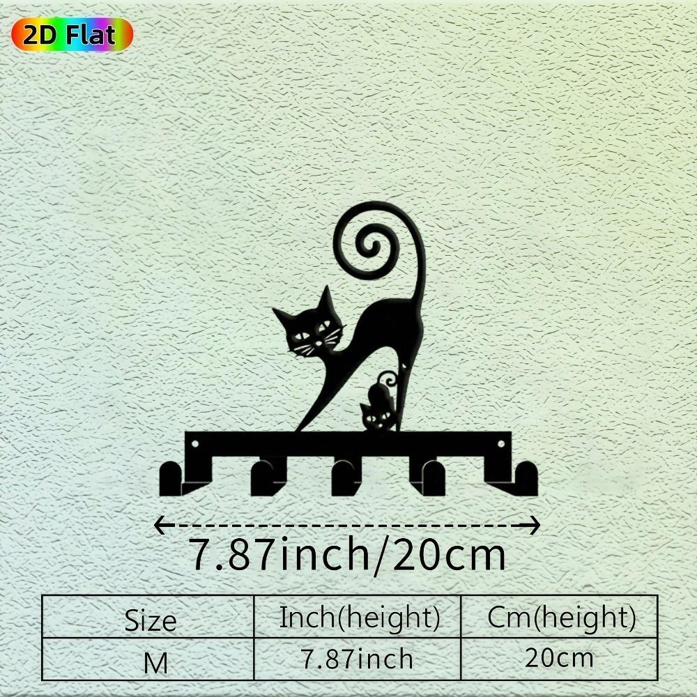 Modern Black Cat Key Holder Wall Mounted Metal Hooks,Cute Shape for Hallway Bedroom Decor,Ideal Gift for Cat Lovers Iron Art TY-101056