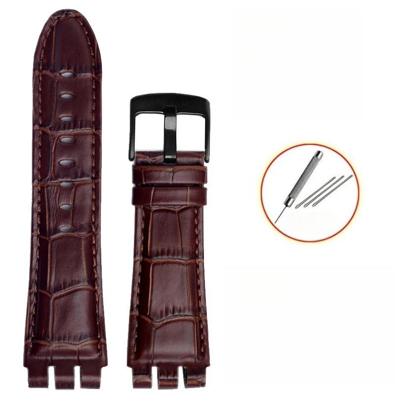 23mm Genuine Leather Silicone Watch Band For Swatch YOS440 449 401G 447 448 IRONY Watchband Men's Frosted Texture Soft Straps