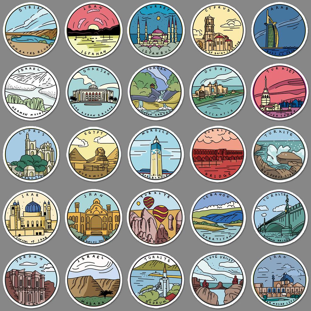 50 Pictures of Middle East Attractions and Historical Sites Graffiti Personalized Travel Hand-painted DIY Mobile Phone Case Suitcase Stickers