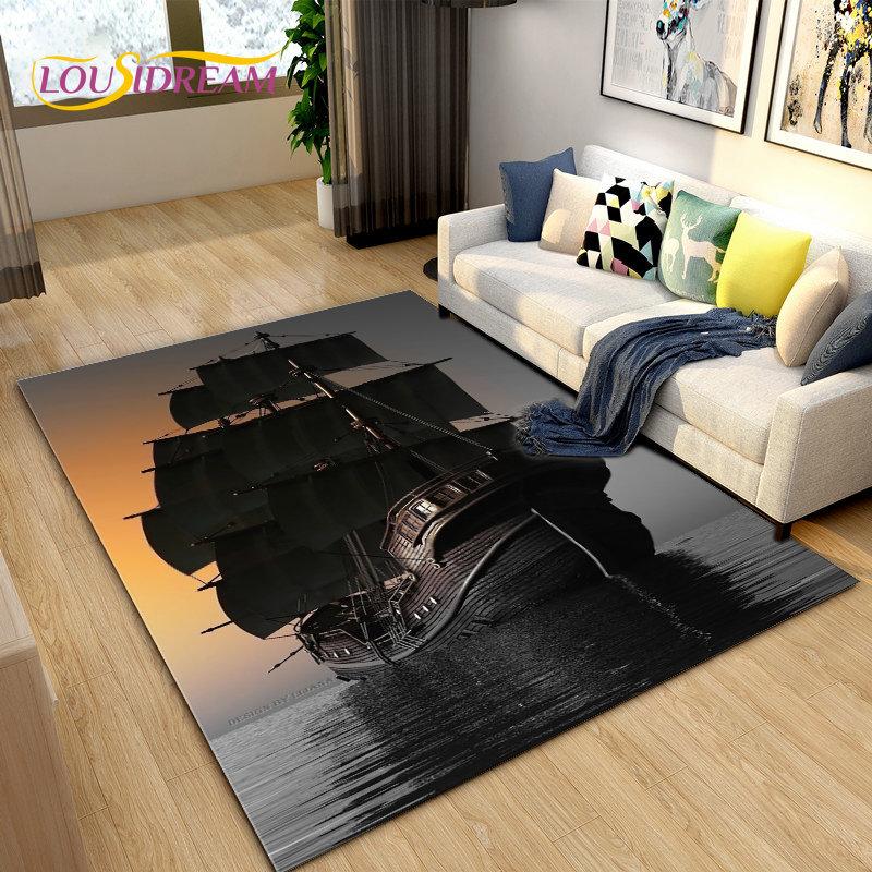 Sea Monster, Boat Ship Barque Area Rug Large,Carpets Rug for Living Bedroom Sofa Doormat Decoration,Kids Play Floor Mat