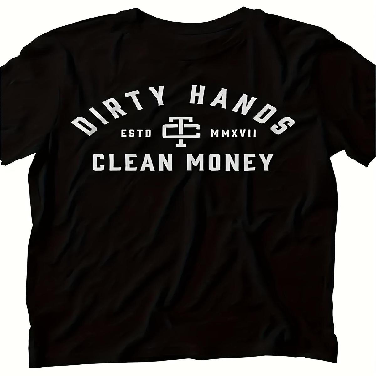 

[Качественная футболка] Мужская качественная футболка Dirty Hands Clean Money - удобная, с короткими рукавами и круглым вырезом XXXXXL чёрный