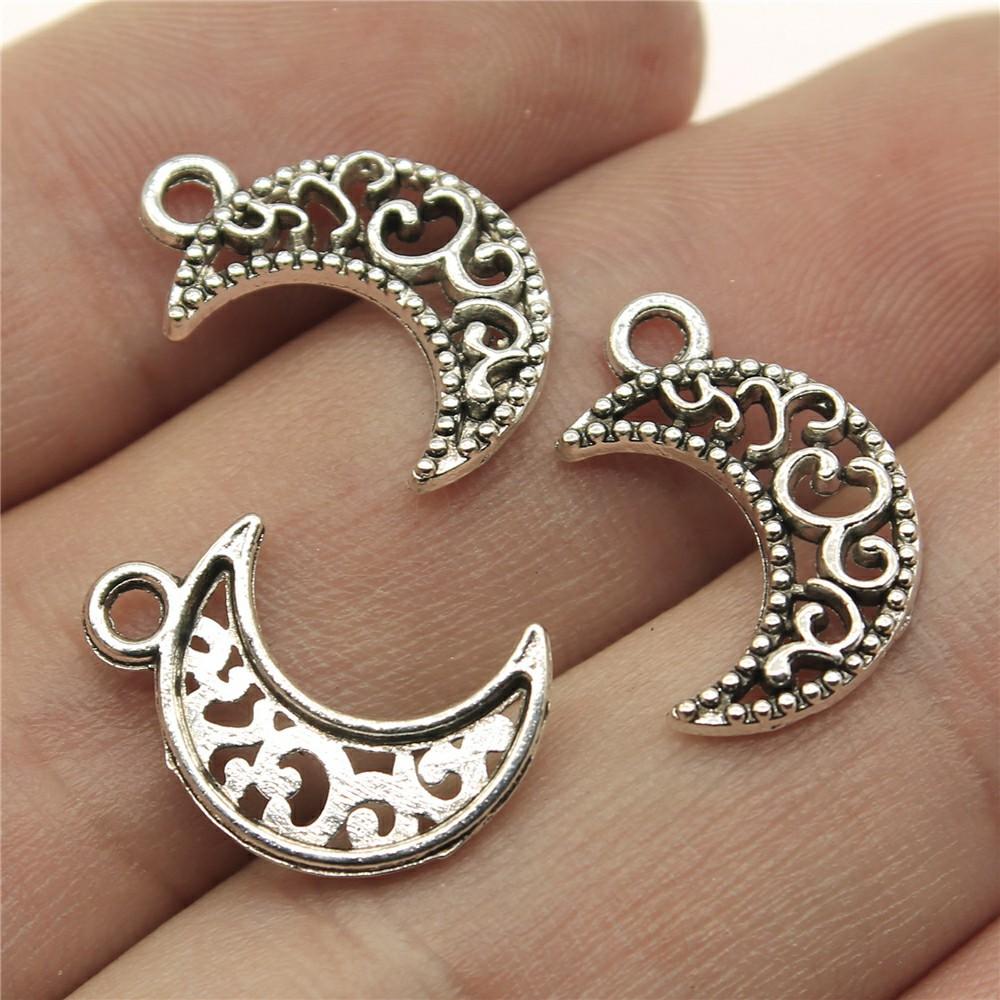 20pcs Moon Charms For Jewelry Making Tibetan Bronze Silver Color Pendants Antique Jewelry Making DIY Handmade Craft