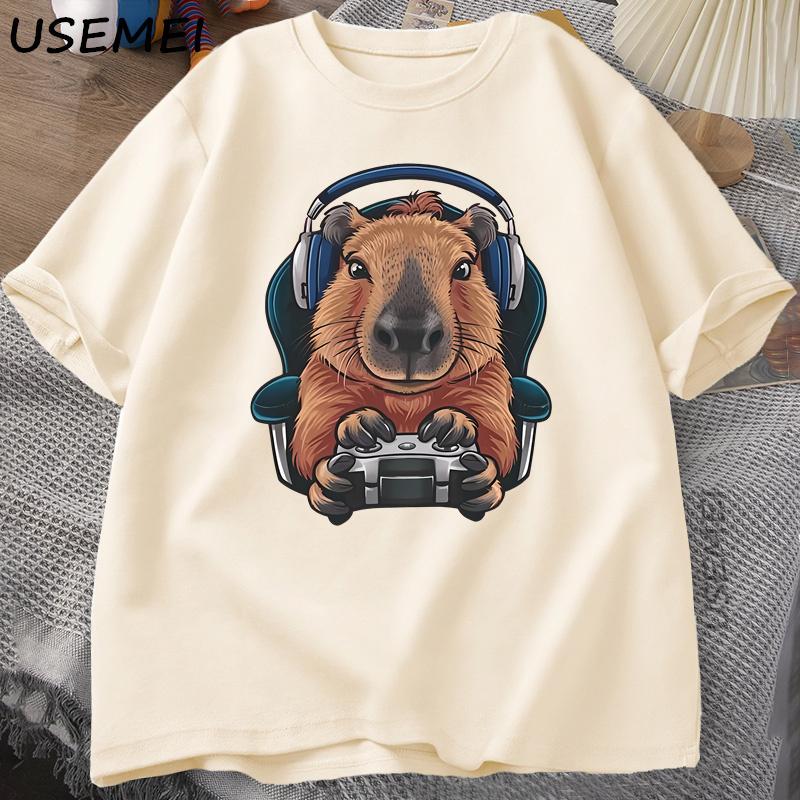 Unisex Gamer Capybara Shirt Capybara Tank Top Graphic Cute Rodent Tshirt Funny Animal Gaming with Controller Unique
