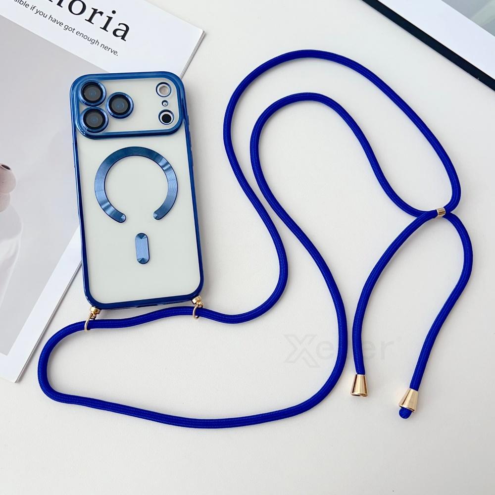 Crossbody Necklace Lanyard Plating Magnetic Case For iPhone 17 Pro Max 16 15 13 12 14 Plus Clear For Magsafe Soft Silicone Cover