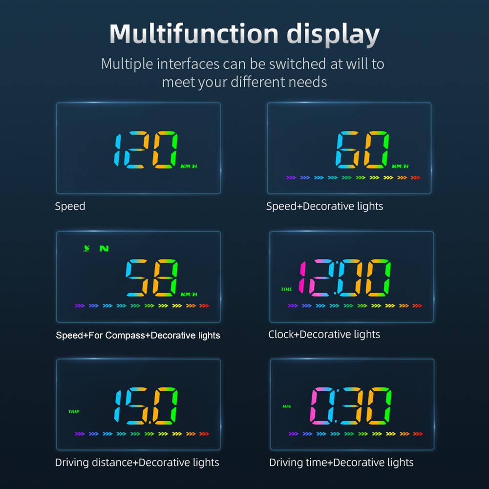 Car GPS Head Up Display Car HUD Digital Speedometer Color Font With Speed KMH Automatic Brightness Adjustment Easy Installation