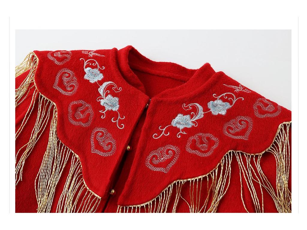 Winter 2026 Red High-End Double-Sided Wool Coat and Skirt Suit for Women, Chinese Style - NY033.