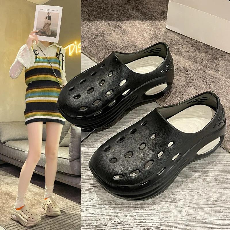 

Модные тапочки-сабо женские дырочные садовые туфли водная обувь для мужчин пляжные сандалии мягкие горки для ванной из ЭВА домашние горки 36-37 чёрный