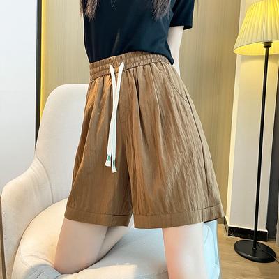 Pleated Ice Silk Sports Shorts Women's Summer Pants High Waist Slim Casual Wide Leg Pants