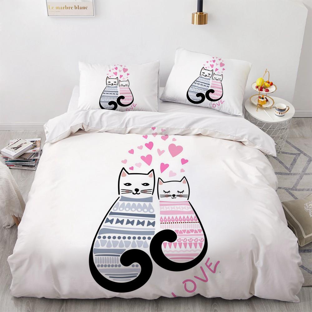 Dog Cat King Queen Duvet Cover Pet Kitty Puppy Bedding Set For Kids Teens Adults Lovely Animals Blue Soft 2/3pcs Quilt Cover