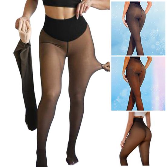 Leggings doublés polaire Femme Hiver Collants thermiques Faux collants couleur peau translucide Leggings pour femme Modelant le corps Sculpture du corps Restez au chaud