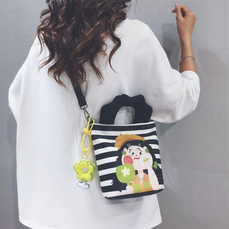 

Bag Female Niche Style with Rice Casual Canvas Bag Black [naked bag]]