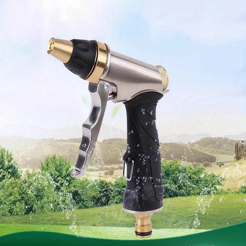 Garden Hose Nozzle Brass Watering Gun Flush Home High Pressure Cleaning Tool, Water Sprinkler, Chrome Car Water Gun Head