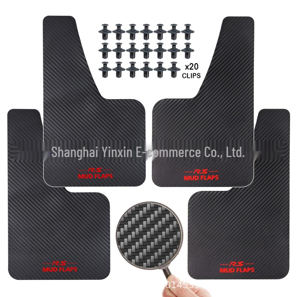 Zestaw 4 małych błotników [36x21] wzór włókna węglowego z czarno-czerwonym logo