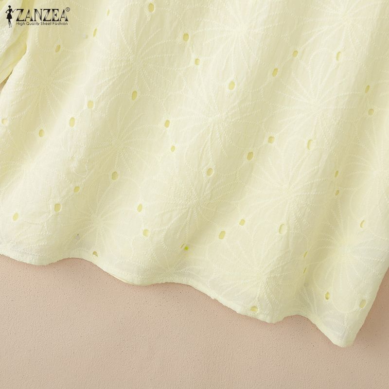 ZANZEA Women Casual Round Neck Lace Crochet Patchwork Summer Short Sleeve Blouse