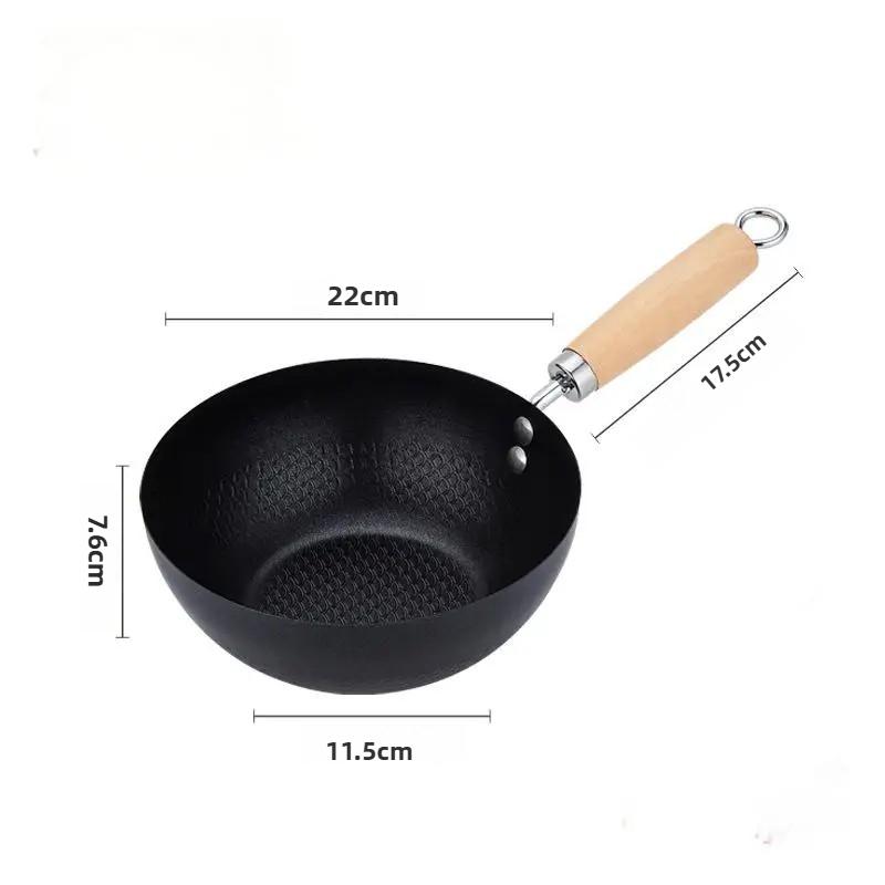 Classic Non-Stick Iron Pan Mini Wok Frying Pan Non-Stick Iron Pan Portable Camping Wok Kitchen Wooden Handle 20/22/28cm