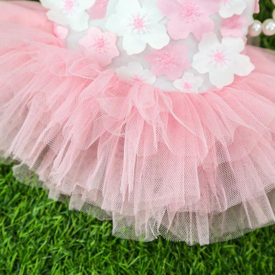 Dog Princess Dress Flower Printing Multi-layer Net Yarn Cotton Round Neck Teddy Wedding Skirt for Summer