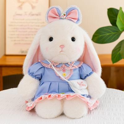 Plush Doll Dressed White Rabbit Soft Plush Collectible for Home Decor Desk Bedroom Birthday Holiday Gift for Home Decor