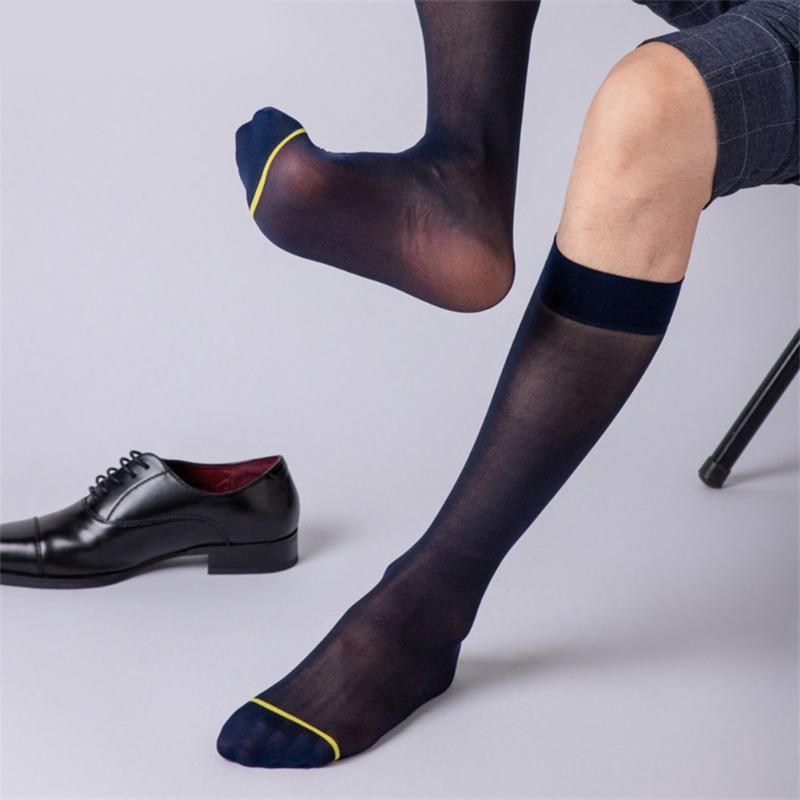 Men's Ultra Thin Nylon Dress Socks Soft See Through Breathable Calf Length Socks Long Stockings for Business Formal Wear
