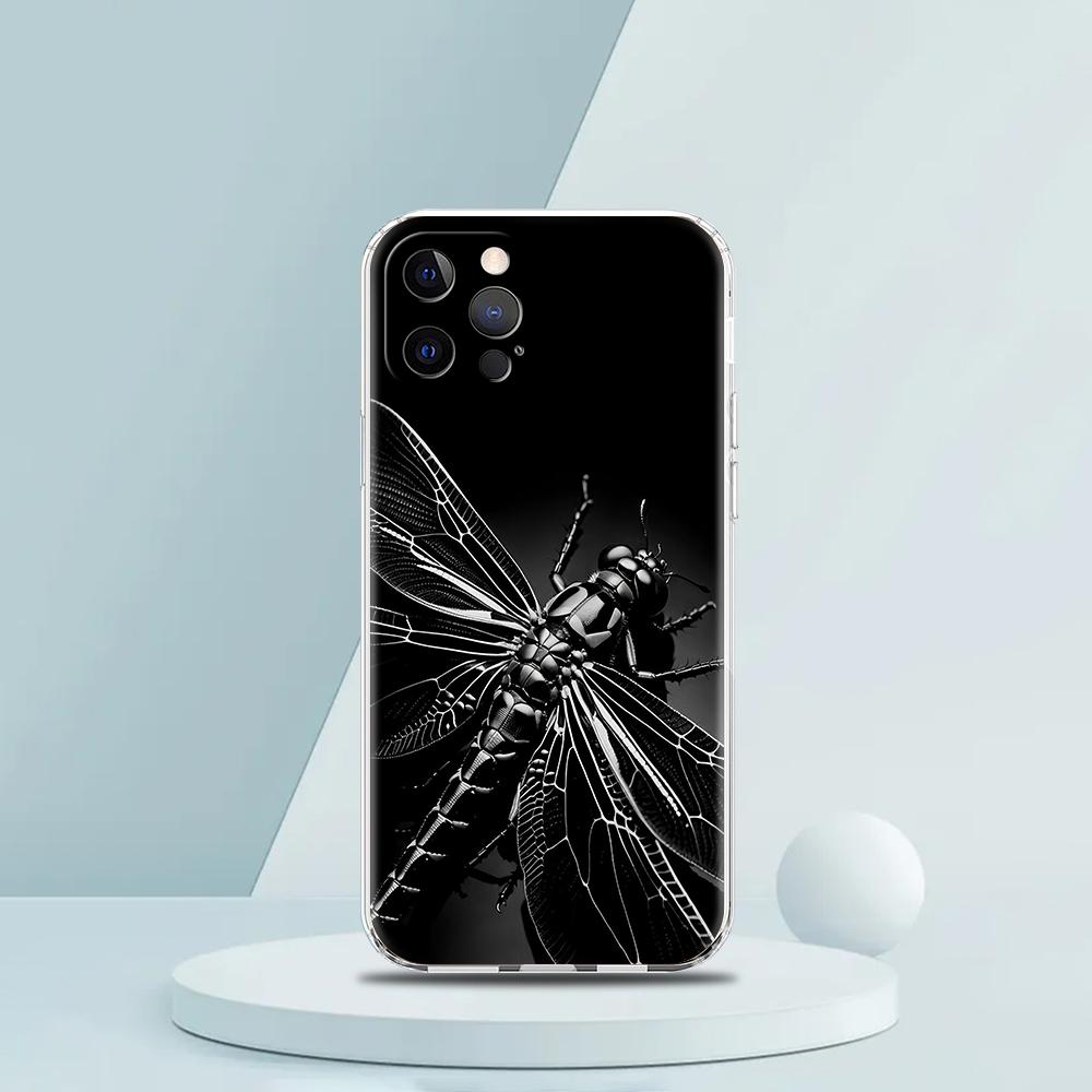 Soft TPU Transparent Phone Case Cover for iPhone 16 15 14 13 12 11 Pro Max 16E 8 7 Plus XS Max Shockproof Shell Dragonfly Capas
