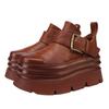 Johnature Platform Shoes Vintage Genuine Leather High Heels Women's Shoes Lightweight Height Increasing Shoes
