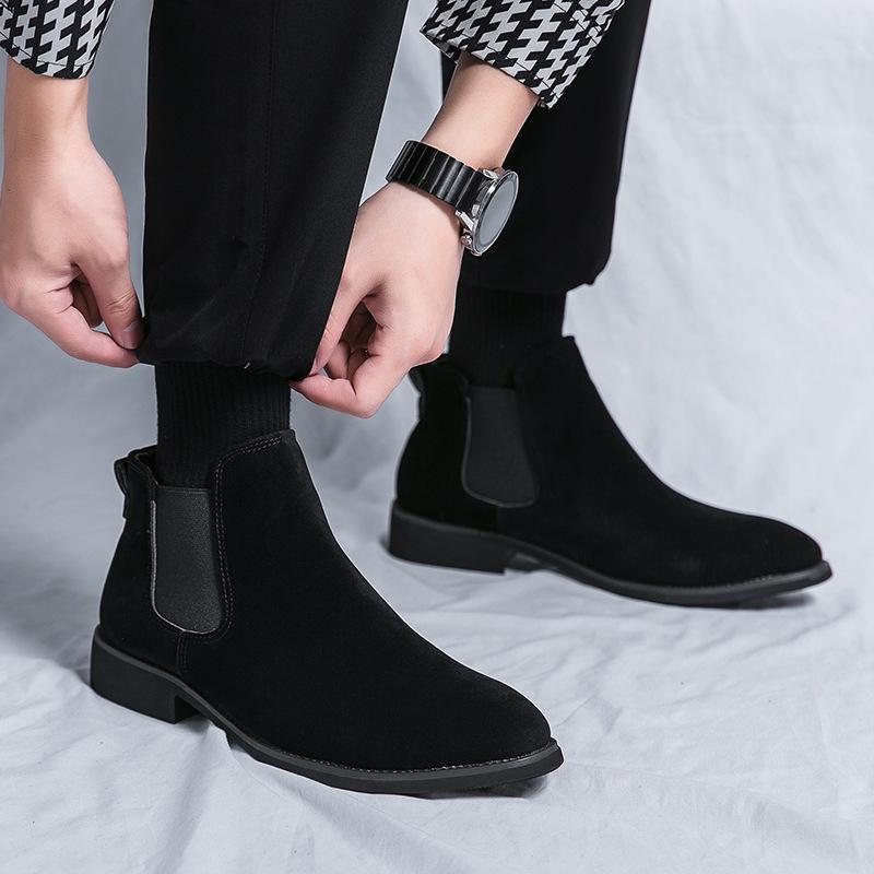Men's Autumn/Winter 2025 Pointed Toe High-Top Leather Boots – Business Chelsea Slip-On Martins