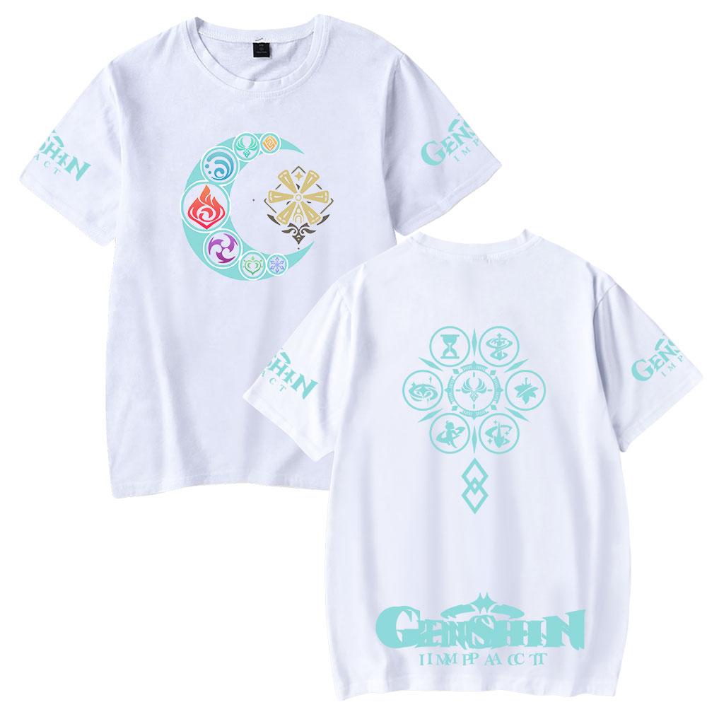 

Genshin Impact Women Men s T-shirts Anime Printed O-Neck Oversized Short Sleeves Fashion Mens Clothing Streetwear XS белый