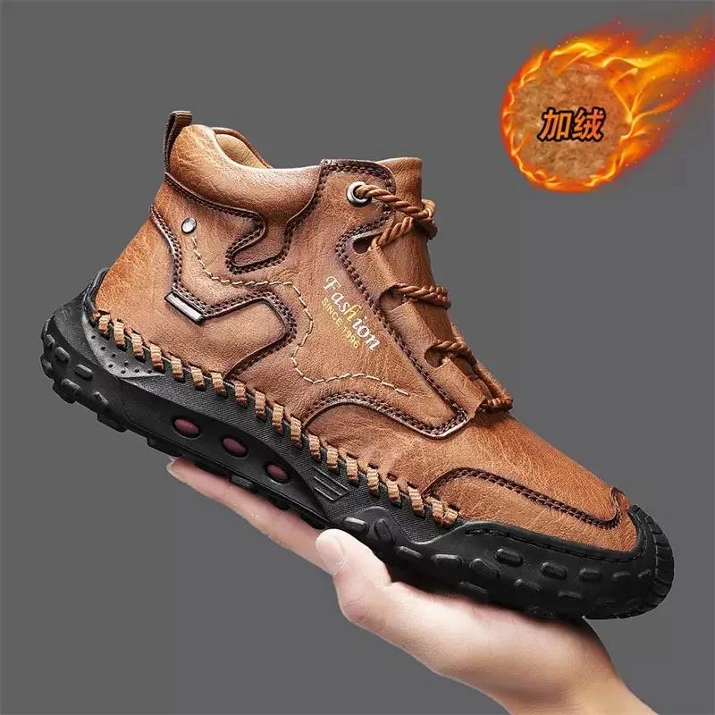 Rozmiar 48 Buty Męskie Luksusowe Ręcznie Robione Skórzane Buty na Platformie dla Mężczyzn Męskie Buty Outdoorowe Turystyczne Wysokiej Jakości Ciepłe Zamszowe Botki