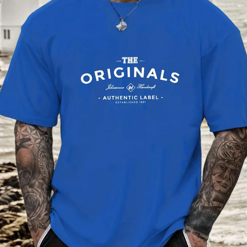 Pure Cotton Men's Loose T-shirt Breathable Casual Fashion Letter Pattern Printed Short Sleeved Round Neck Top