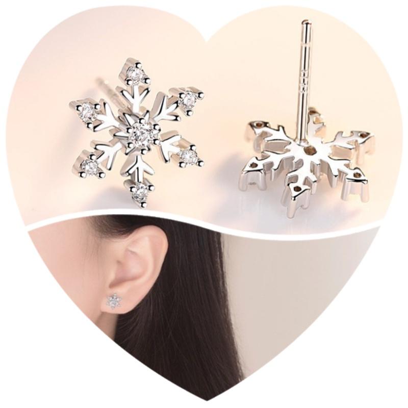 Silver Snowflake Stud Earrings Womens Girls Jewellery Xmas Gift Jewelry Elegant