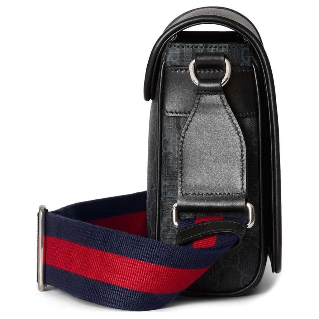 Gucci Adjustable Shoulder Strap Magnetic Flap Closure Canvas And Leather Trimmed Crossbody Bag Men Bags Gray 792124-FADJA-1042